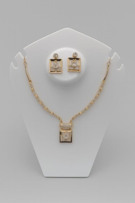 Royal Geometric 925 Silver Gold-Polished Jewellery Set