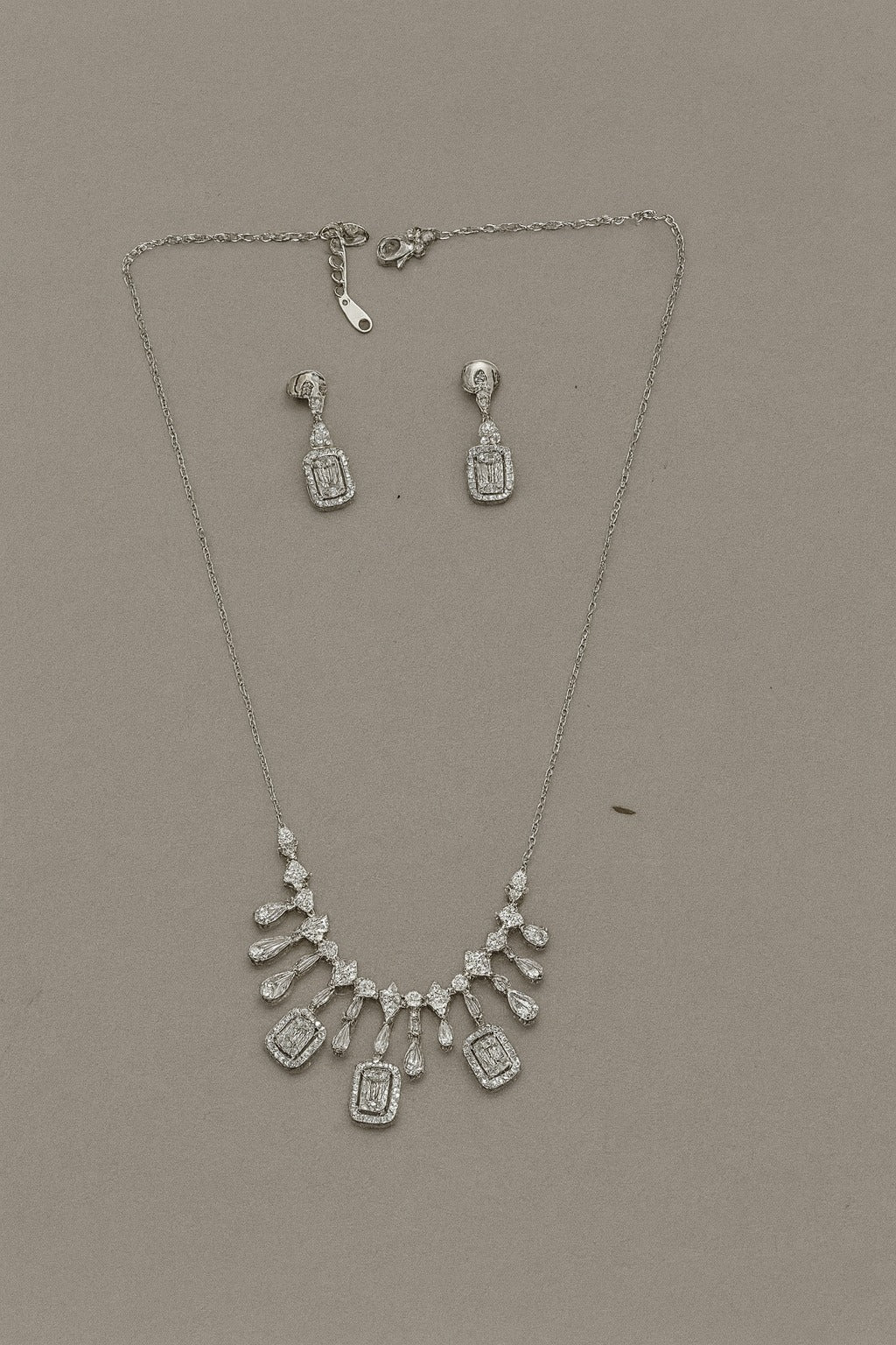 Elegant Crystal Drop Necklace & Earring Set – Silver Statement Jewellery