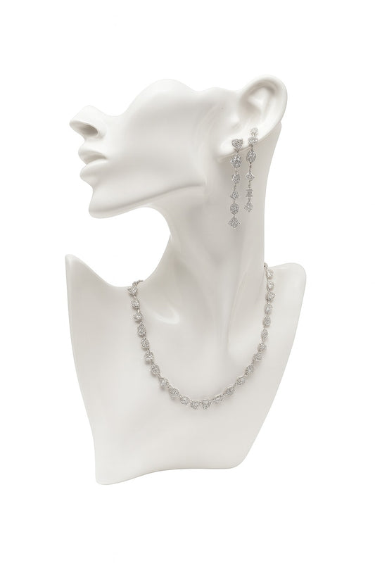 Elegant Sparkle Diamond-Style Necklace & Drop Earrings Set – Premium Bridal & Party Jewellery