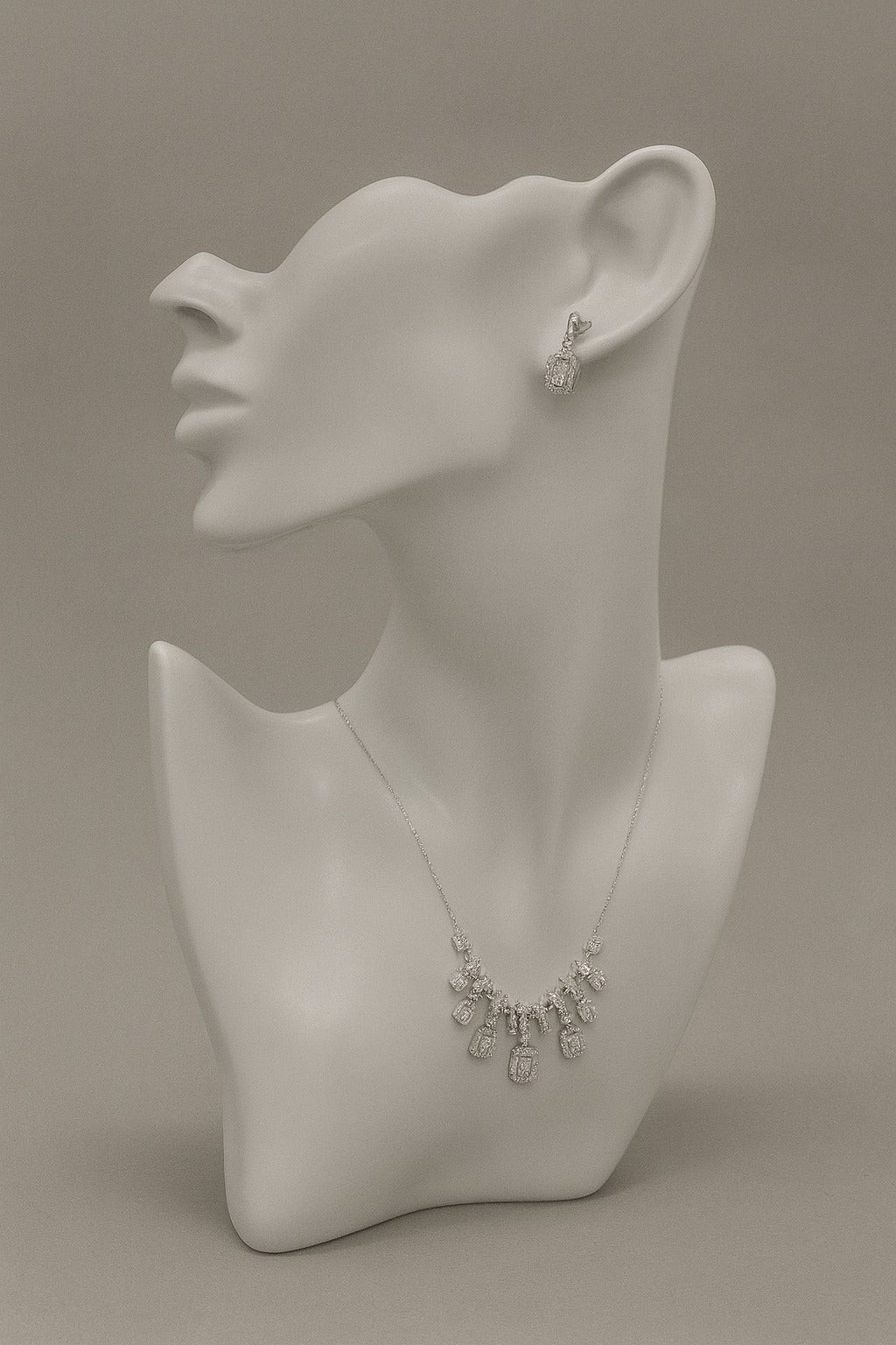 Elegant Crystal Drop Necklace & Earring Set – Silver Statement Jewellery