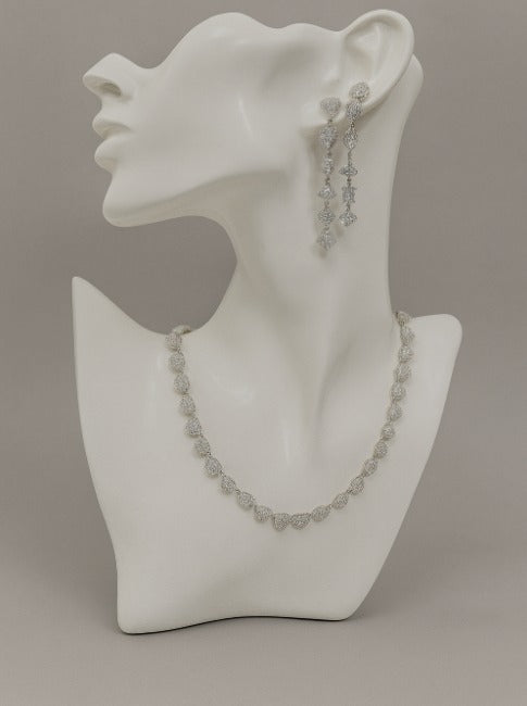 Elegant Sparkle Diamond-Style Necklace & Drop Earrings Set – Premium Bridal & Party Jewellery