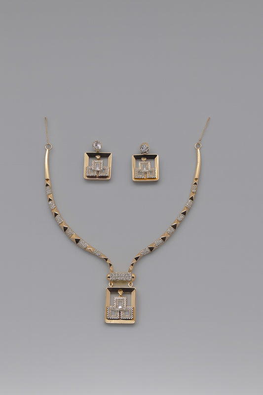 Royal Geometric 925 Silver Gold-Polished Jewellery Set