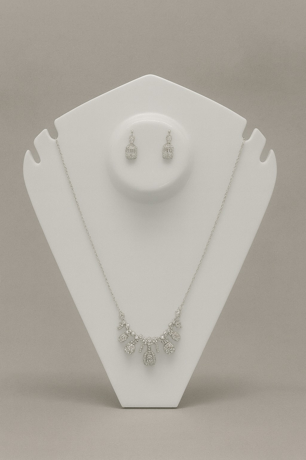 Elegant Crystal Drop Necklace & Earring Set – Silver Statement Jewellery