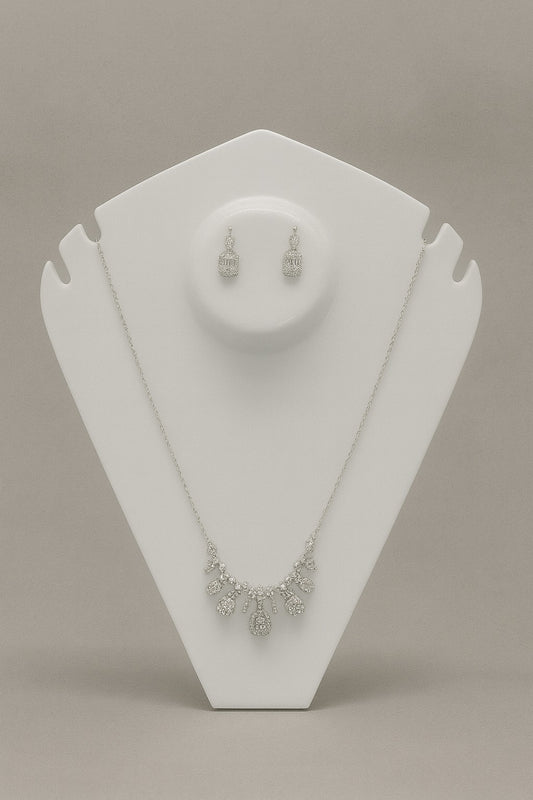 Elegant Crystal Drop Necklace & Earring Set – Silver Statement Jewellery