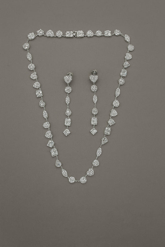 Elegant Sparkle Diamond-Style Necklace & Drop Earrings Set – Premium Bridal & Party Jewellery