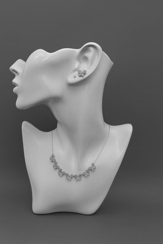 Elegant Butterfly Bloom Set – 925 Sterling Silver Necklace & Earrings