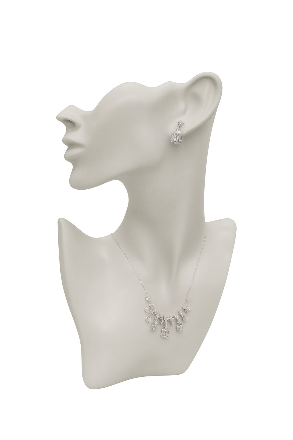 Elegant Crystal Drop Necklace & Earring Set – Silver Statement Jewellery